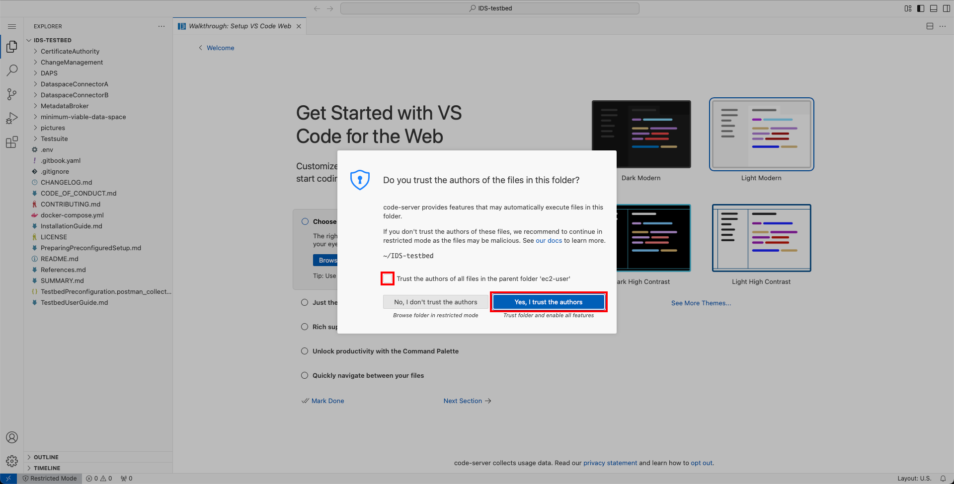 code-server-first-login